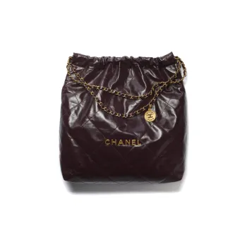 CHANEL 22Bag22K Fall And Winter Shiny Calfskin Tote Bag, Shopping Bag, Handbag, Shoulder Bag Tubas Women's Dark Brown