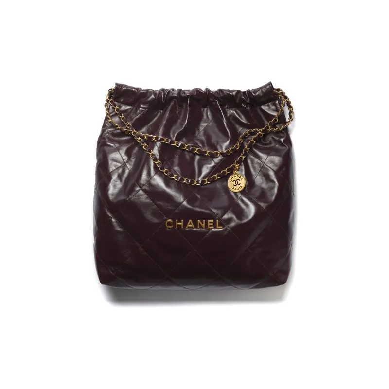 CHANEL 22Bag22K Fall And Winter Shiny Calfskin Tote Bag, Shopping Bag, Handbag, Shoulder Bag Tubas Women's Dark Brown-0