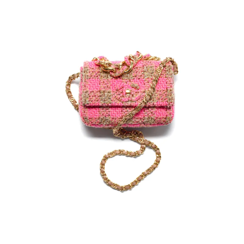 CHANEL 22K Autumn And Winter Wool Twill Soft Woolen Flap Bag, Shoulder Bag, Crossbody Bag Trumpets Women's Pink & Brown-0