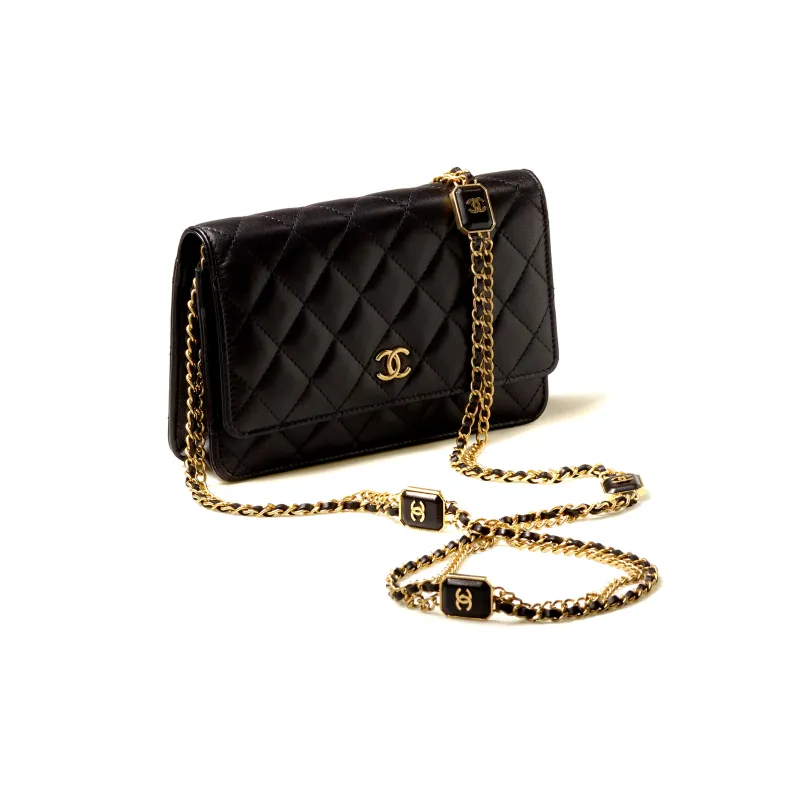 CHANEL WOC Sheepskin & Gold Metal Detail Shoulder Bag, Crossbody Bag Women's Black-1