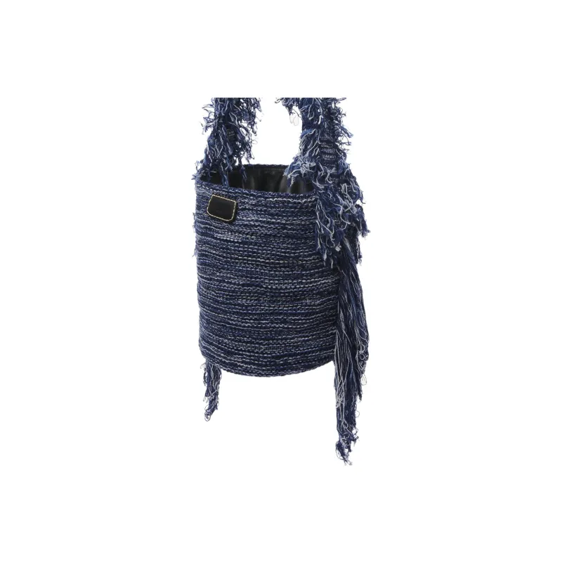 Chloe Knitted Fabric Cashmere Pima Cotton Lambskin Detail Bucket Bag Portable Crossbody Bag Shoulder Bag Women's Blue-3