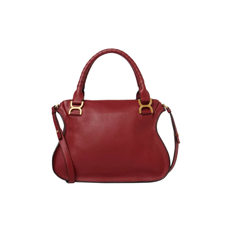 Chloe Marcie Grained Calfskin Shoulder Bag Crossbody Bag Handbag Medium Size Women's Dark Red/Burgundy-1