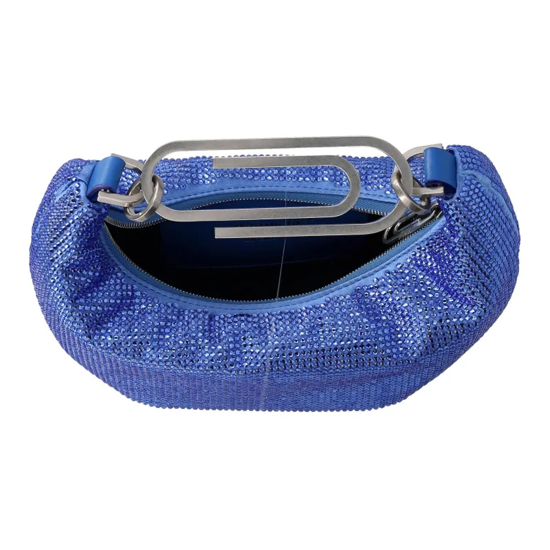 OFF WHITE Paperclip 20 Rhinestone Embellished Hobo Bag Electric Blue-4