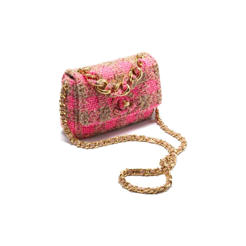CHANEL 22K Autumn And Winter Wool Twill Soft Woolen Flap Bag, Shoulder Bag, Crossbody Bag Trumpets Women's Pink & Brown-1