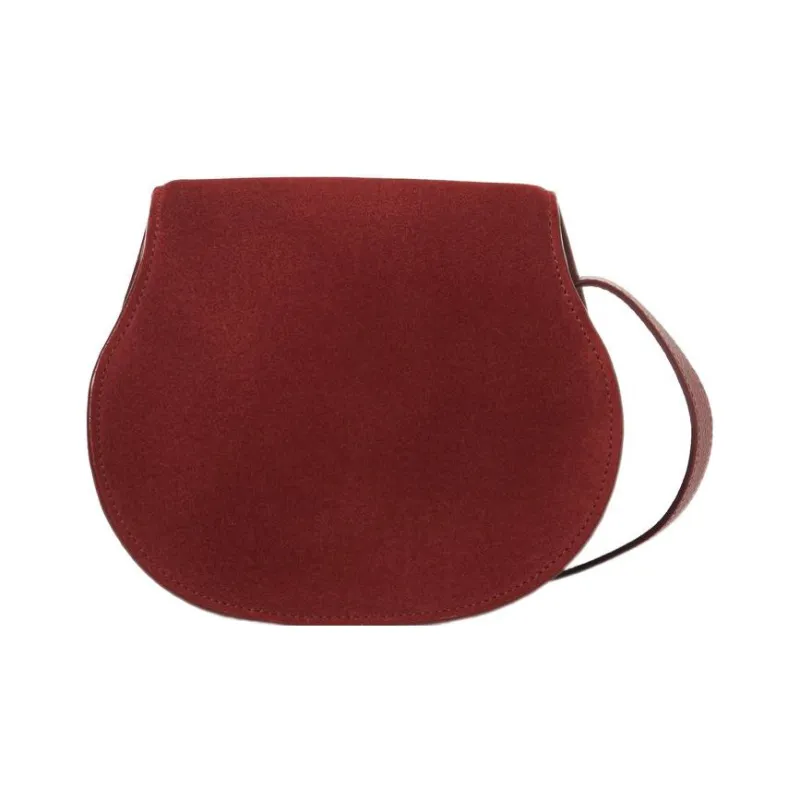 Chloe Marcie Suede Studded Calfskin Saddle Bag Shoulder Bag Crossbody Bag Small Size Women's Dark Red/Burgundy-2