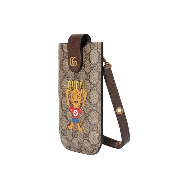 GUCCI Canvas With Leather Shoulder Bag Crossbody Bag Cell Phone Pouch Men's Ebony-2