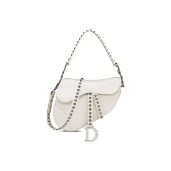 DIOR Sheepskin Embroidery Saddle Bag Crossbody Handbag Shoulder Bag Women's Milk White