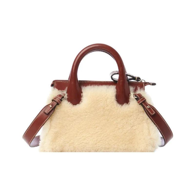 Chloe Edith Calfskin With Shearling Overlay Shoulder Bag Crossbody Bag Handbag Mini Women's Tan-1
