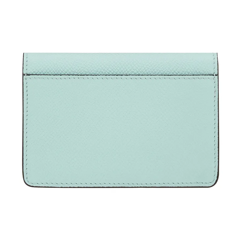 FERRAGAMO GANCINI Textured Cow Leather Card Clip Wallets Women's Light Aqua Green-2