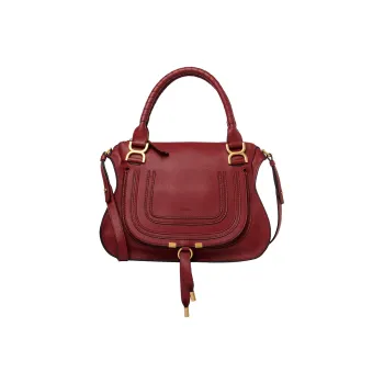 Chloe Marcie Grained Calfskin Shoulder Bag Crossbody Bag Handbag Medium Size Women's Dark Red/Burgundy