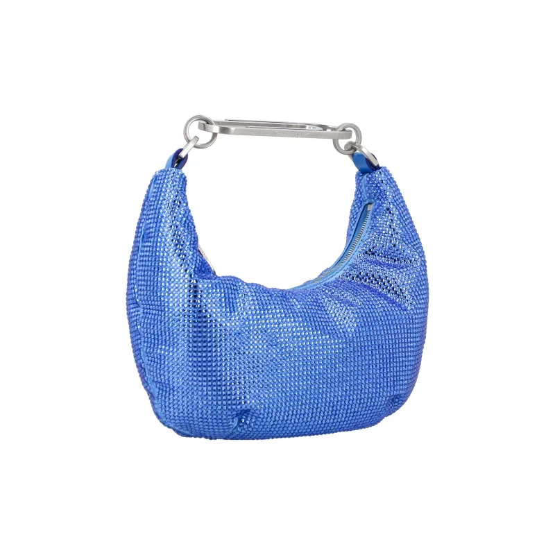 OFF WHITE Paperclip 20 Rhinestone Embellished Hobo Bag Electric Blue-2