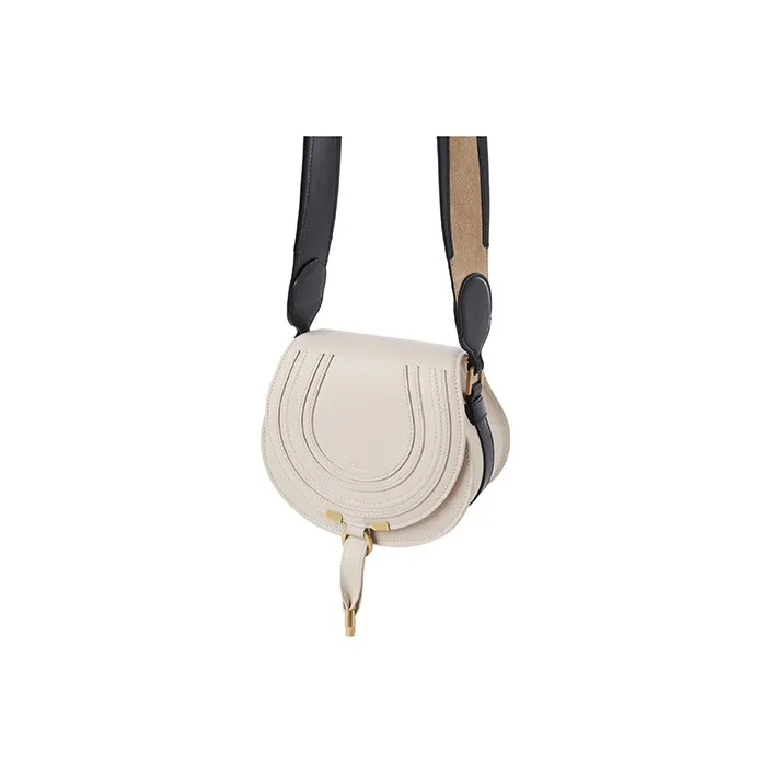 Chloe Marcie Calfskin Saddle Bag, Shoulder Bag, Crossbody Bag Trumpets Women's Beige/Nude-2