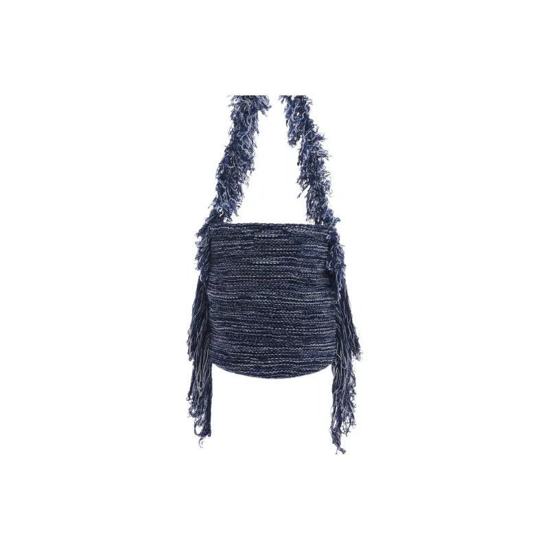 Chloe Knitted Fabric Cashmere Pima Cotton Lambskin Detail Bucket Bag Portable Crossbody Bag Shoulder Bag Women's Blue-1