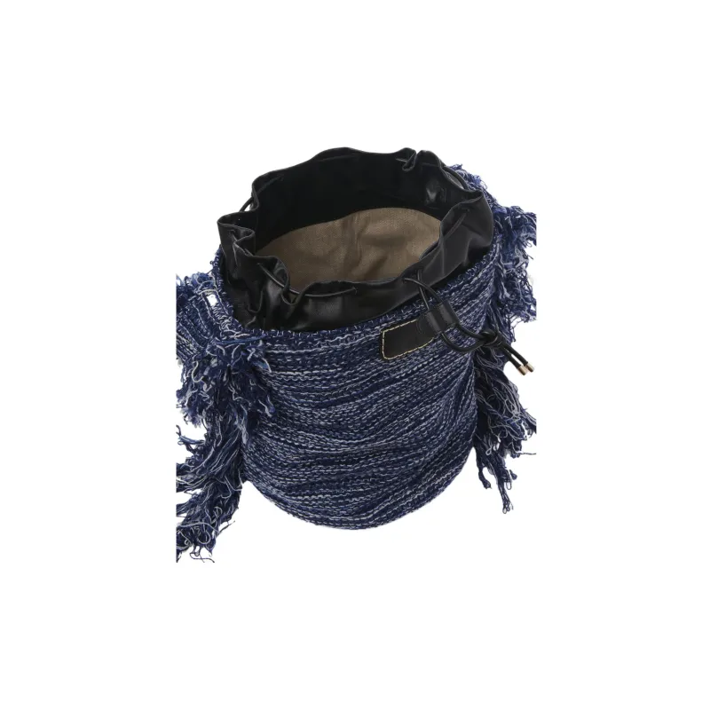 Chloe Knitted Fabric Cashmere Pima Cotton Lambskin Detail Bucket Bag Portable Crossbody Bag Shoulder Bag Women's Blue-4