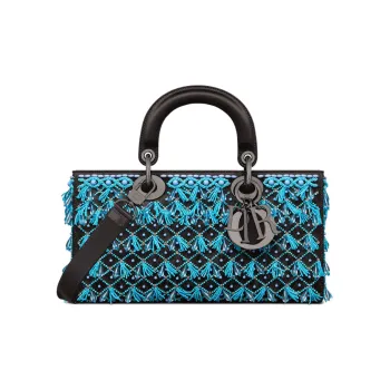 DIOR Lady D-JOY Satin Beaded Embroidery Daisie Bag Shoulder Bag Crossbody Bag Handbag Women's Blue/Black
