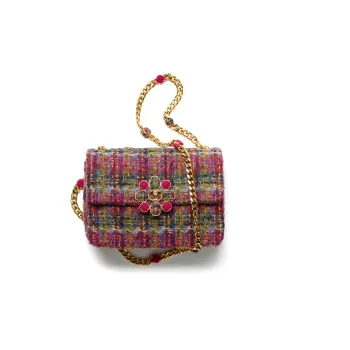 CHANEL 22K Autumn And Winter Wool Twill Soft Woolen Flap Bag, Shoulder Bag, Crossbody Bag Small Size Women's Multicolor