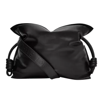 LOEWE Puffer Flamenco Clutch In Shiny Nappa Lambskin Black