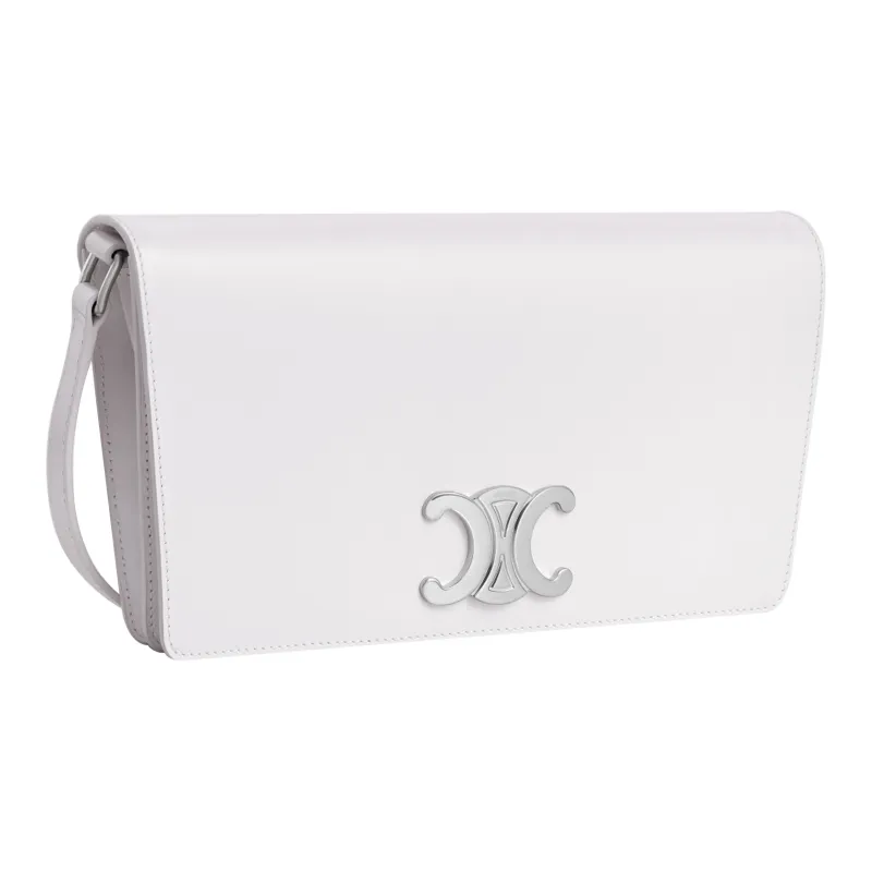 CELINE Shiny Cow Leather Envelope Bag, Portable Crossbody Bag, Shoulder Bag Women's White-1