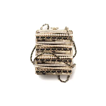 CHANEL 22K Autumn And Winter Lambskin Rhinestone Pearl Evening Bag, Crossbody Bag, Shoulder Bag Small Size Women's Gold