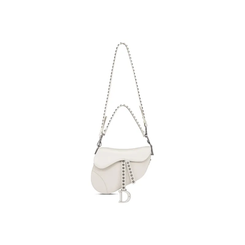 DIOR Sheepskin Embroidery Saddle Bag Crossbody Handbag Shoulder Bag Women's Milk White-1