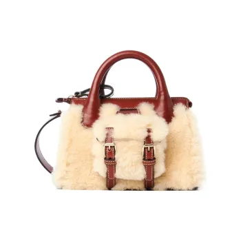Chloe Edith Calfskin With Shearling Overlay Shoulder Bag Crossbody Bag Handbag Mini Women's Tan