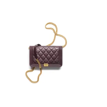 CHANEL LeboyWOC Grain Embossed Calfskin With Gold Metal Pochette, Shoulder Bag, Crossbody Bag Women's Burgundy