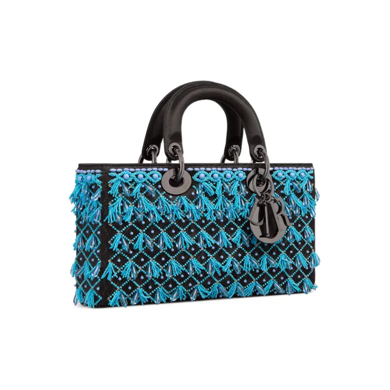 DIOR Lady D-JOY Satin Beaded Embroidery Daisie Bag Shoulder Bag Crossbody Bag Handbag Women's Blue/Black-1