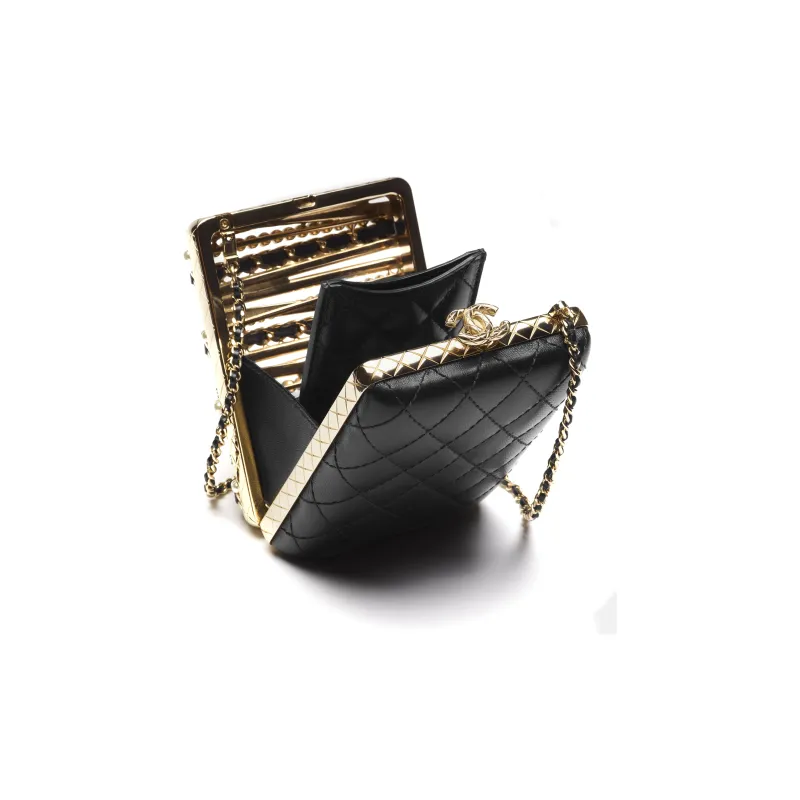CHANEL 22K Autumn And Winter Lambskin Rhinestone Pearl Evening Bag, Crossbody Bag, Shoulder Bag Trumpets Women's Gold-2