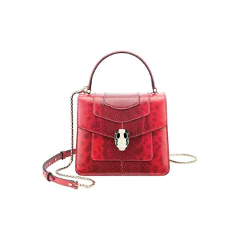 BVLGARI Serpenti Forever Snake Skin Shoulder Bag, Crossbody Bag, Handbag Small Size Women's Red