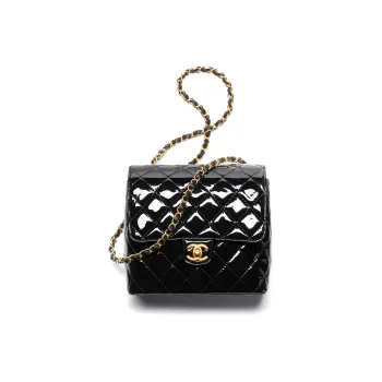 CHANEL 22K Autumn And Winter Patent Leather Calfskin With Gold Metal Flap Crossbody Bag Shoulder Bag Women's Black