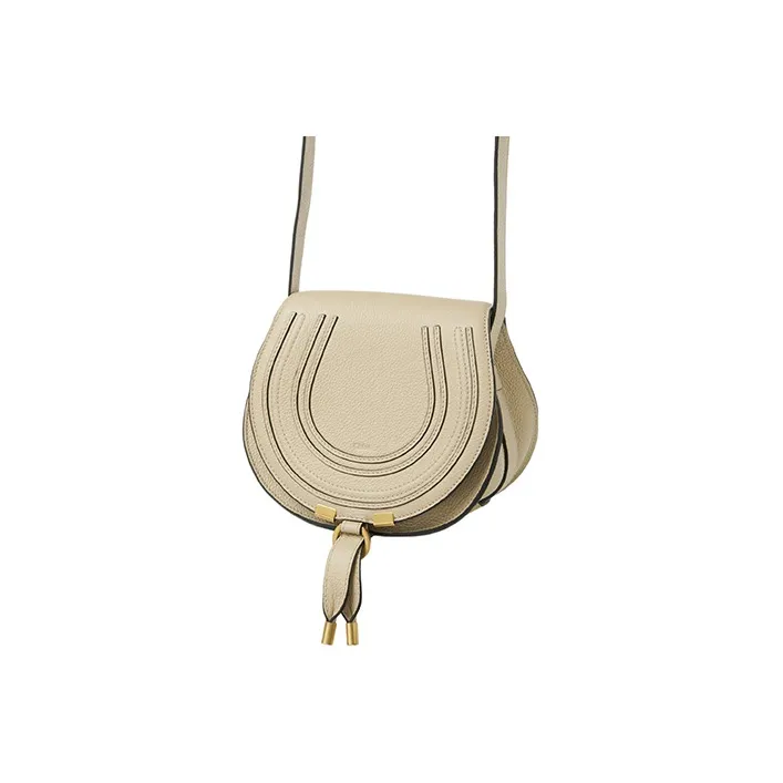 Chloe Marcie Grain Calfskin Saddle Bag Handbag, Shoulder Bag, Crossbody Bag Small Size Women's Beige-2