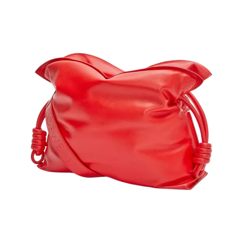 LOEWE Puffer Flamenco Clutch In Shiny Nappa Lambskin Lipstick Red-1