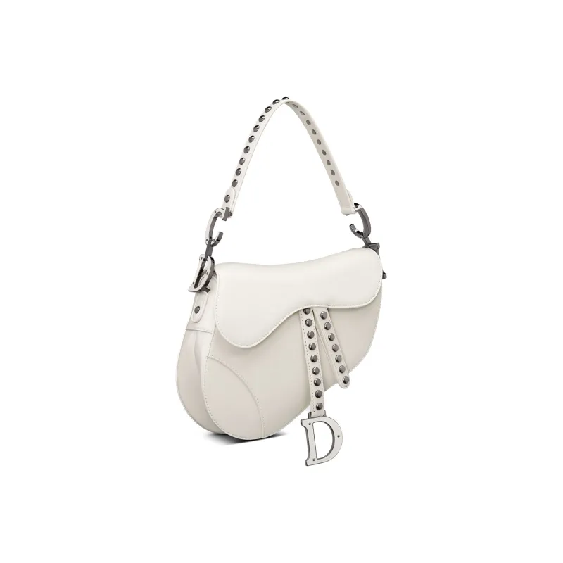 DIOR Sheepskin Embroidery Saddle Bag Crossbody Handbag Shoulder Bag Women's Milk White-2