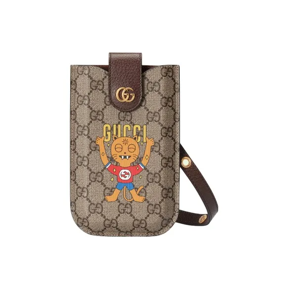 GUCCI Canvas With Leather Shoulder Bag Crossbody Bag Cell Phone Pouch Men's Ebony-0