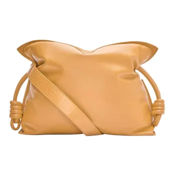 LOEWE Puffer Flamenco Clutch In Shiny Nappa Lambskin Camel