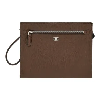 FERRAGAMO GANCINI Cow Leather Clutch Regular Men's Coffee