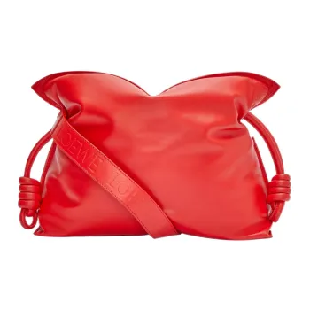 LOEWE Puffer Flamenco Clutch In Shiny Nappa Lambskin Lipstick Red