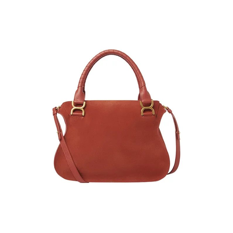 Chloe Marcie Suede Studded Calfskin Shoulder Bag Crossbody Bag Handbag Medium Size Women's Orange Red-1