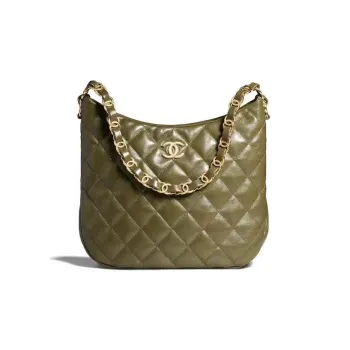 CHANEL 22K Autumn And Winter Sheepskin Hippie Bag Shoulder Tote Tubas Women's Olive Green