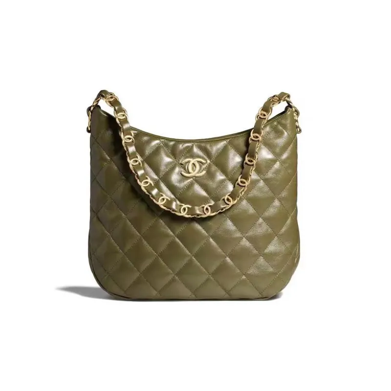 CHANEL 22K Autumn And Winter Sheepskin Hippie Bag Shoulder Tote Tubas Women's Olive Green-0