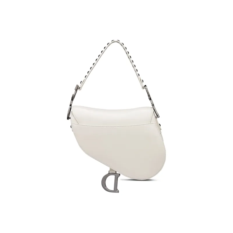 DIOR Sheepskin Embroidery Saddle Bag Crossbody Handbag Shoulder Bag Women's Milk White-3