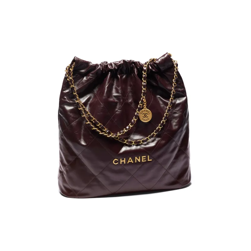 CHANEL 22Bag22K Fall And Winter Shiny Calfskin Tote Bag, Shopping Bag, Handbag, Shoulder Bag Tubas Women's Dark Brown-1