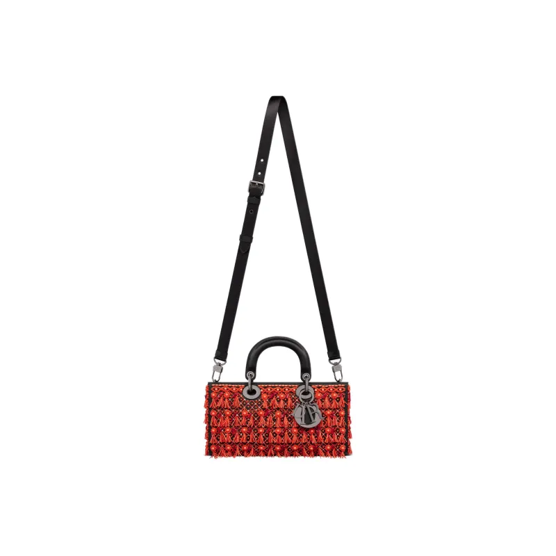 DIOR Lady D-JOY Satin Beaded Embroidery Daisie Bag Shoulder Bag Crossbody Bag Handbag Women's Red-5