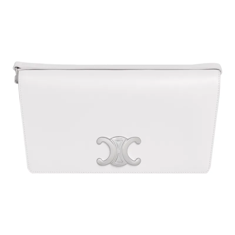 CELINE Shiny Cow Leather Envelope Bag, Portable Crossbody Bag, Shoulder Bag Women's White-0