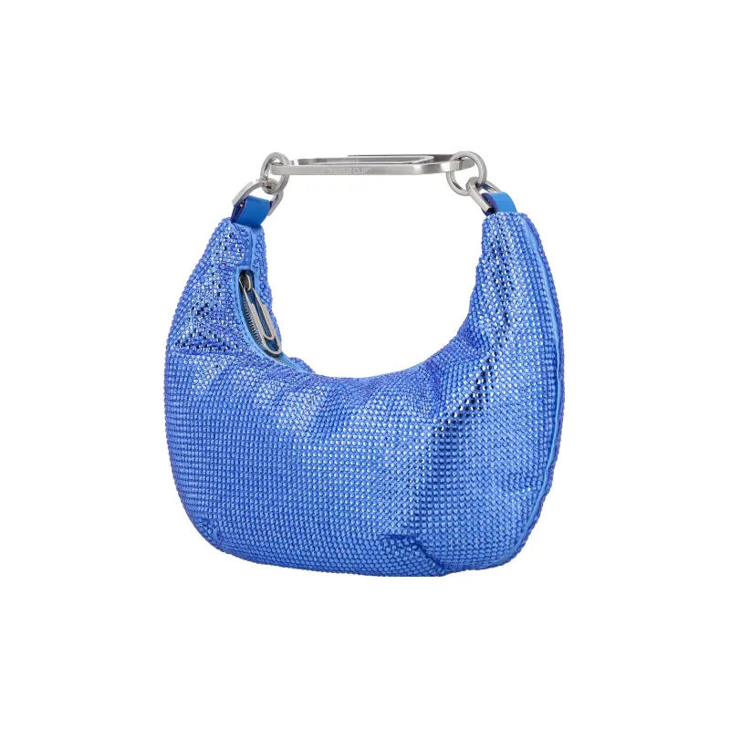 OFF WHITE Paperclip 20 Rhinestone Embellished Hobo Bag Electric Blue-3