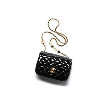 CHANEL 22K Autumn And Winter Calfskin Patent Leather And Gold Metal Flap Bag, Crossbody Bag, Shoulder Bag Women's Black