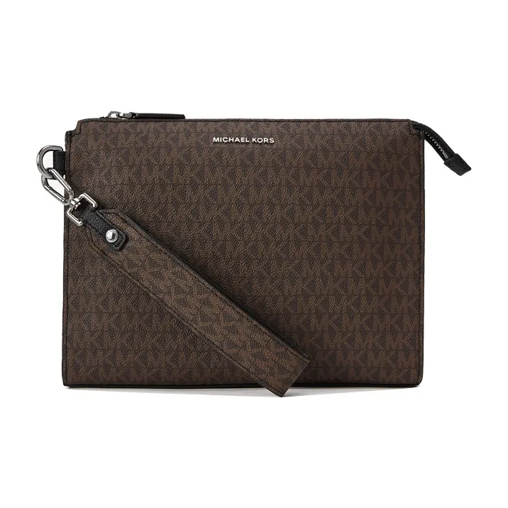 MICHAEL KORS MK Cooper Artificial Leather Clutch Medium Size Men's Dark Brown/Black-0