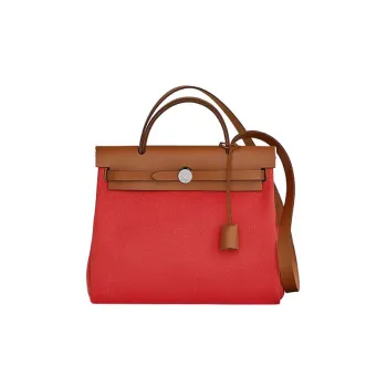 HERMES Herbag Zip Canvas With Leather Shoulder Bag, Crossbody Bag, Handbag Women's Orange Red & Light Tawny