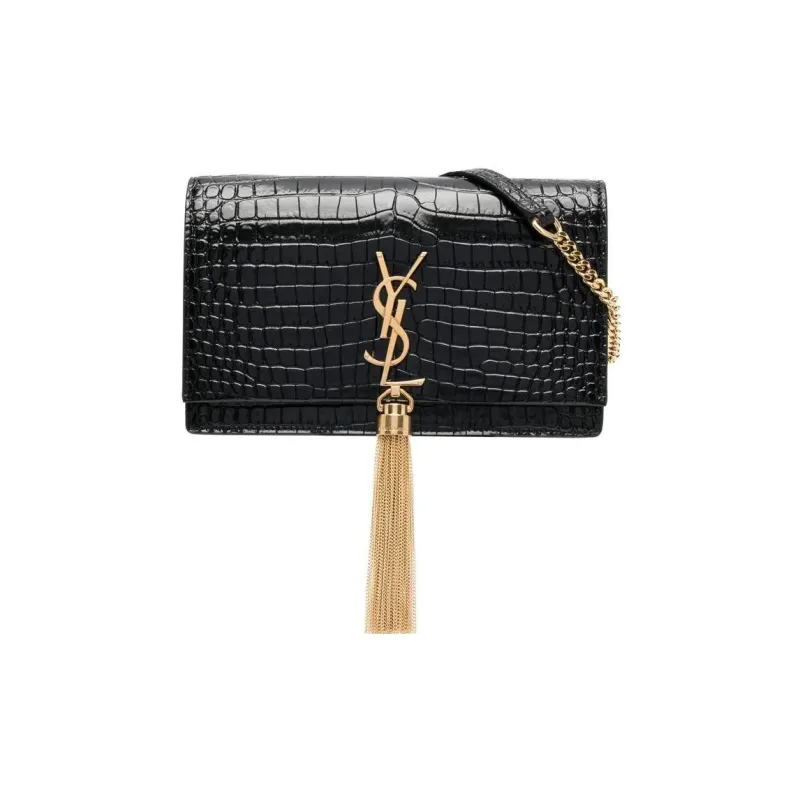 SAINT LAURENT Cow Leather With Patent Leather Portable Crossbody Bag, Shoulder Bag Women's Black-0