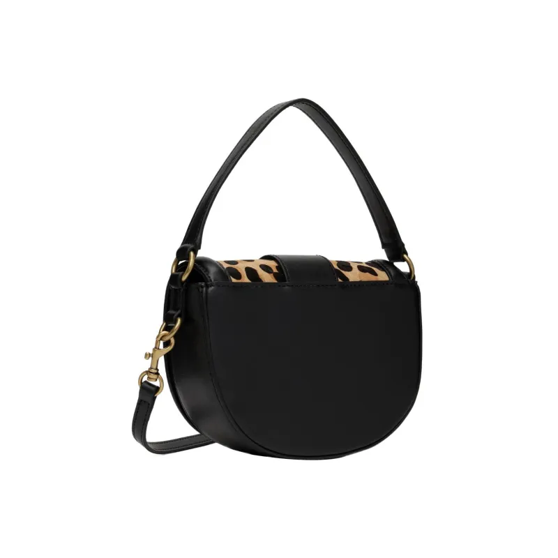 VERSACE JEANS COUTURE Polished Leather With Calf Hair Portable Crossbody Bag, Shoulder Bag Women's Black-2